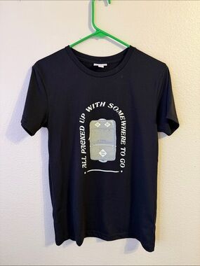 LuLaRoe Black Short Sleeve Tee with Travel Graphic